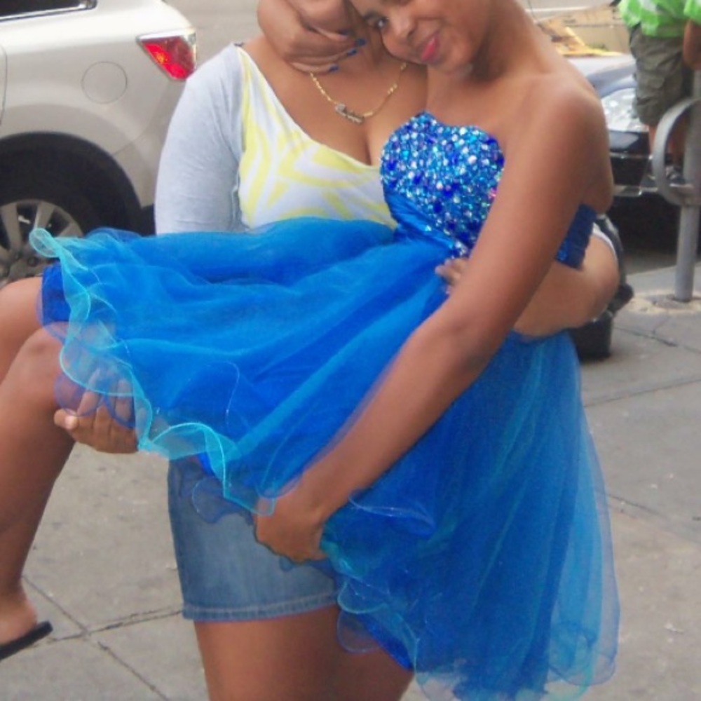 Sequined Turquoise and Royal Blue Prom Dress